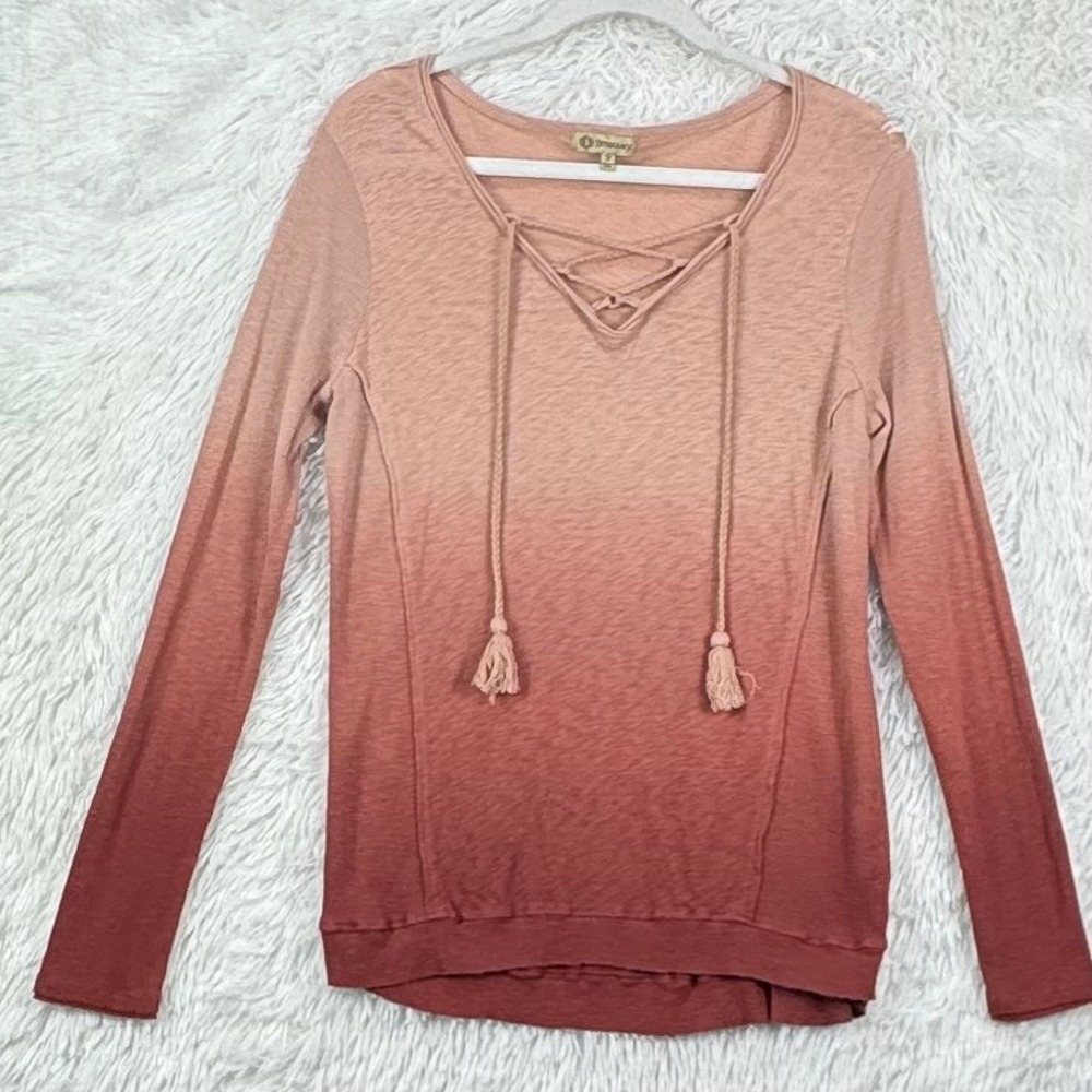 Democracy Ombre Lace Up Boho Top Medium